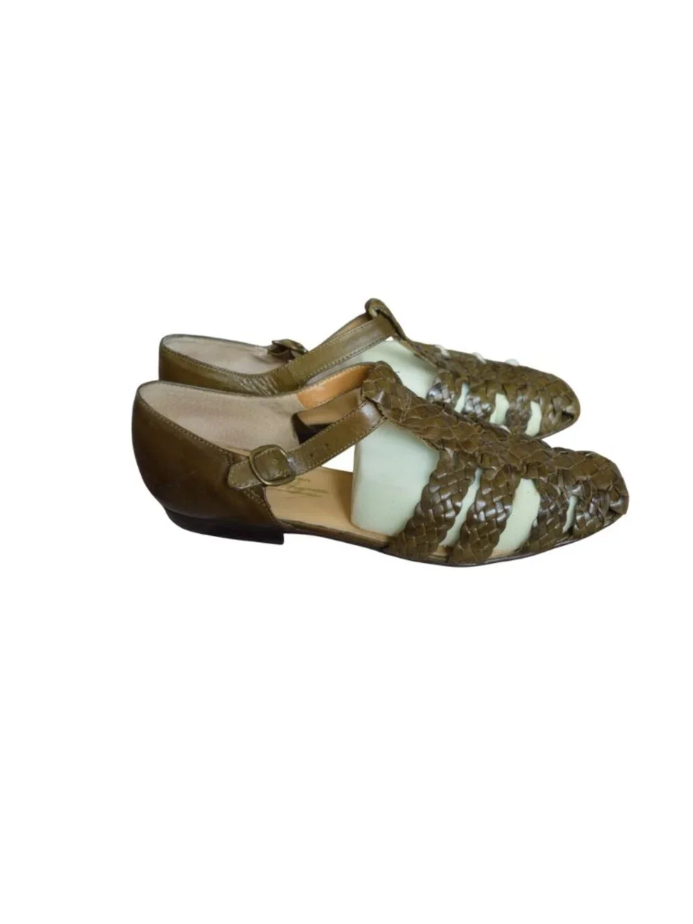 Vintage 80s Etienne Aigner Carol Olive Leather Sandals Women's Size 6.5 Boho
